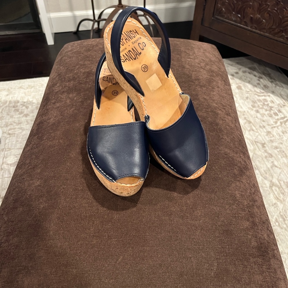 The Spanish Sandal Co. Women’s Leather Cork Wedges Size 39 Navy